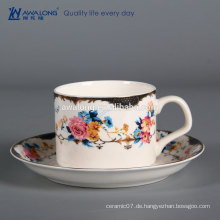 Goldrand klassische Designform Kaffeetasse und Untertasse Blumen Muster feine Knochen Porzellan Teetasse und Untertasse Set